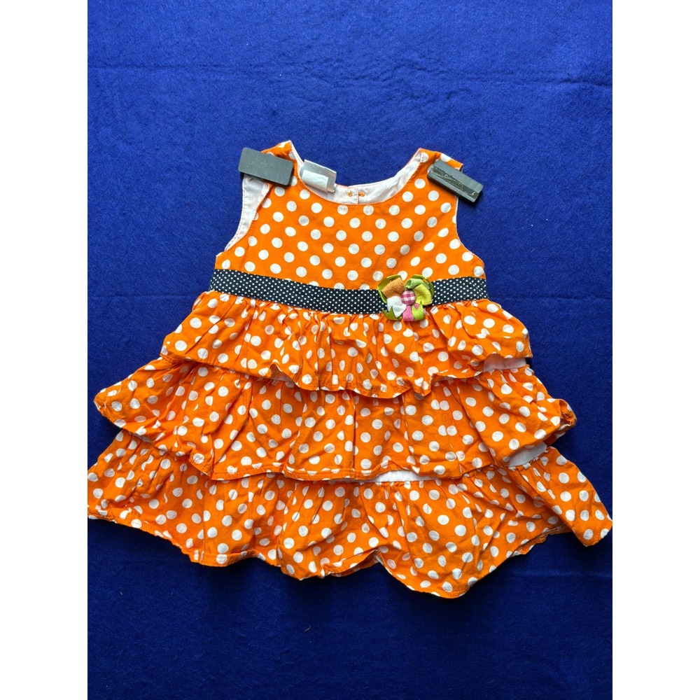 Polka Dot Toddler Sissy Mini Tiered Ruffle Dress 24M Orange‎ White